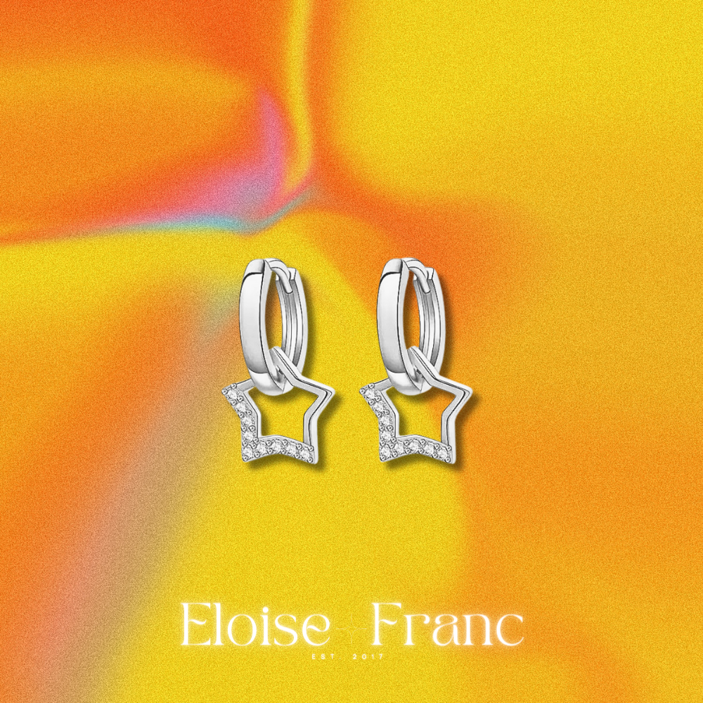 "Latte" : Silver Star : Dangle Earrings