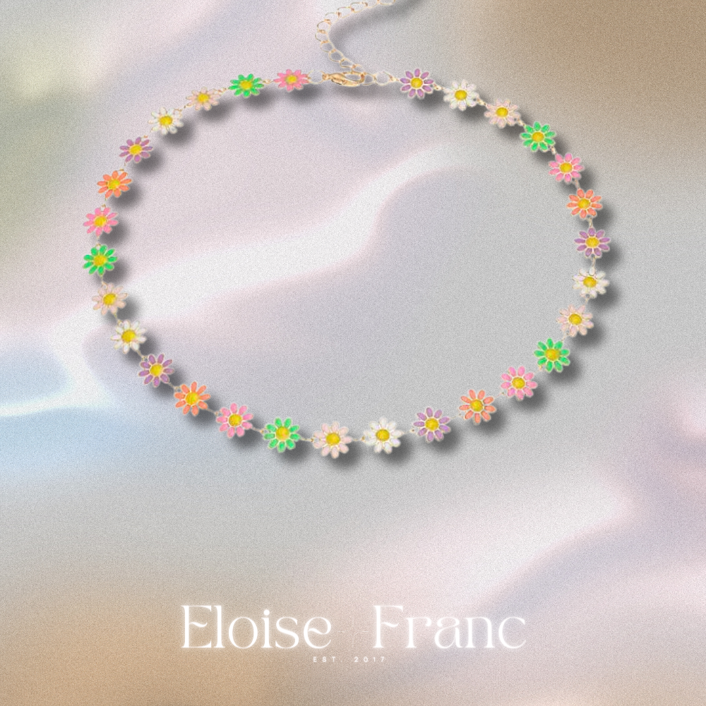 "Marguerite" : Daisy Multi-Colored : Choker Necklace