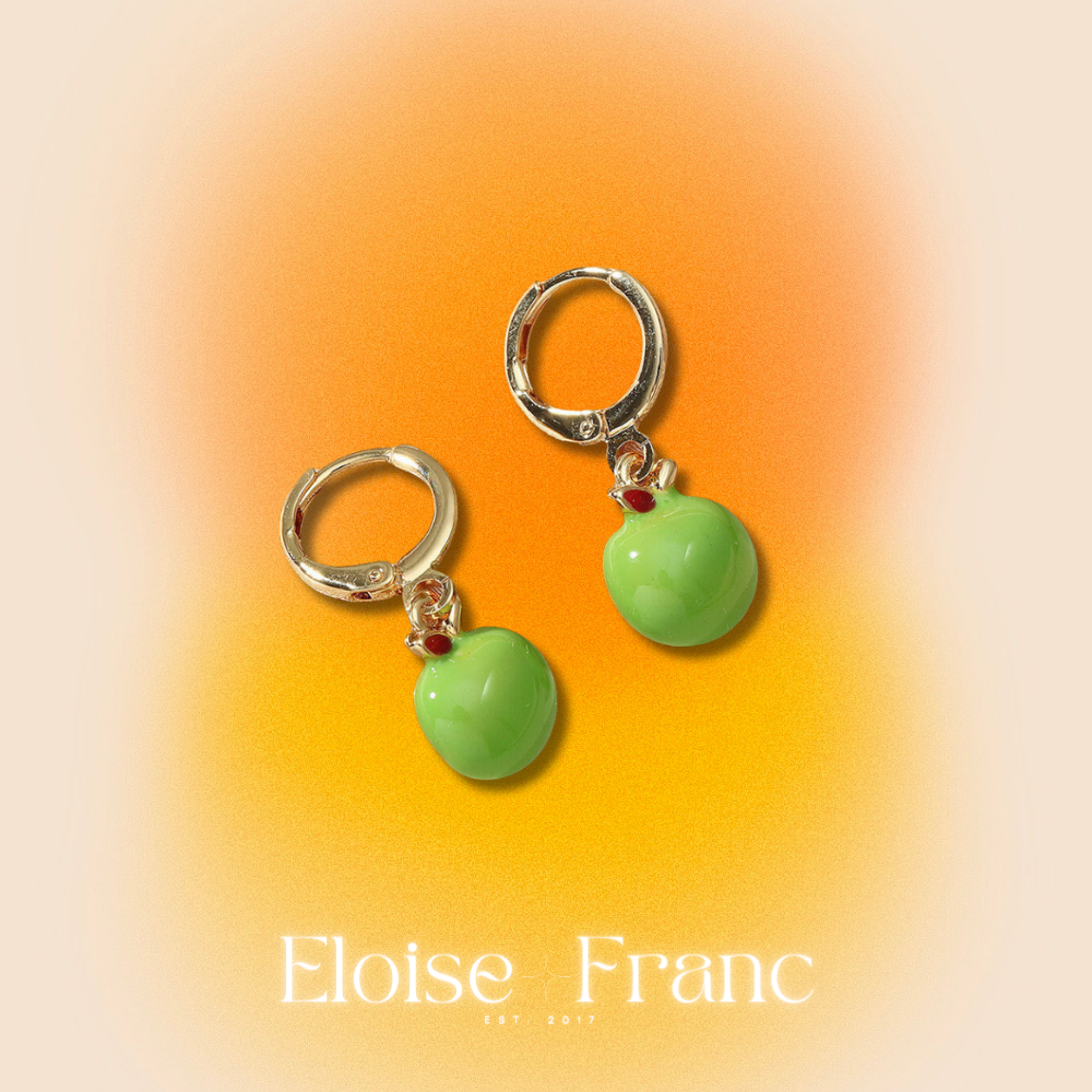 "Pomme" : Green Apple : Clip-On Earrings