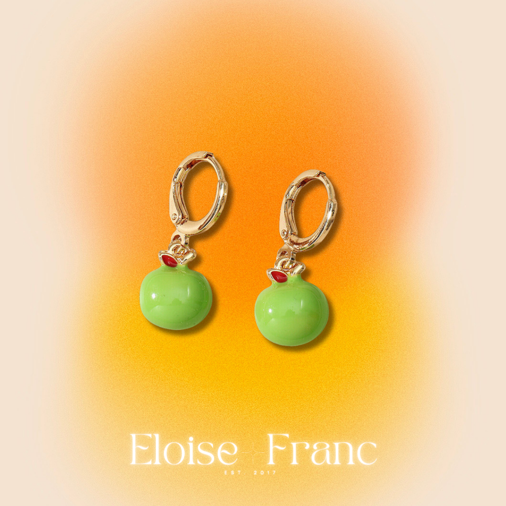 "Pomme" : Green Apple : Clip-On Earrings