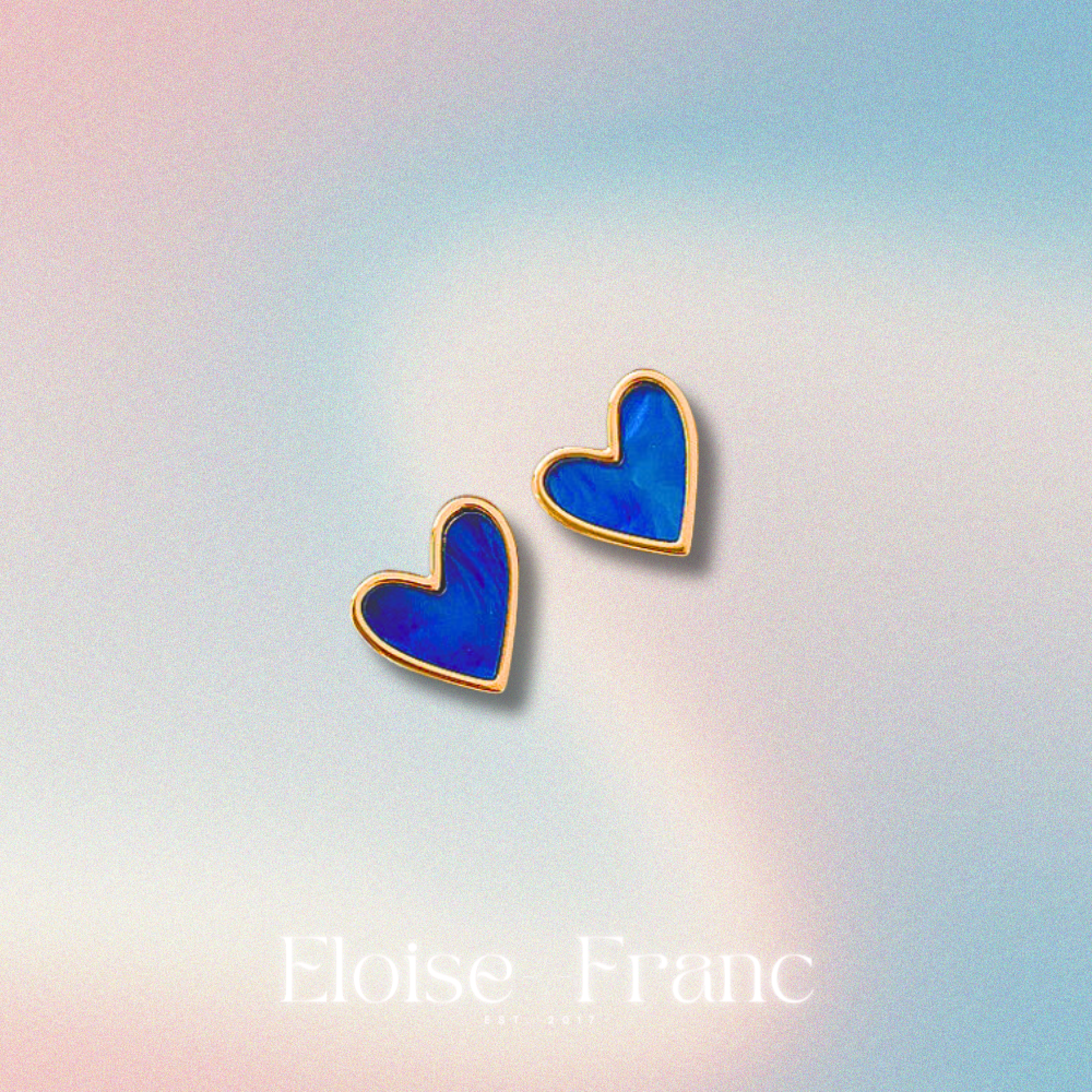 "Bleue" : Blue Heart : Stud Earrings