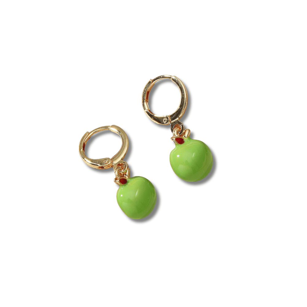 "Pomme" : Green Apple : Clip-On Earrings