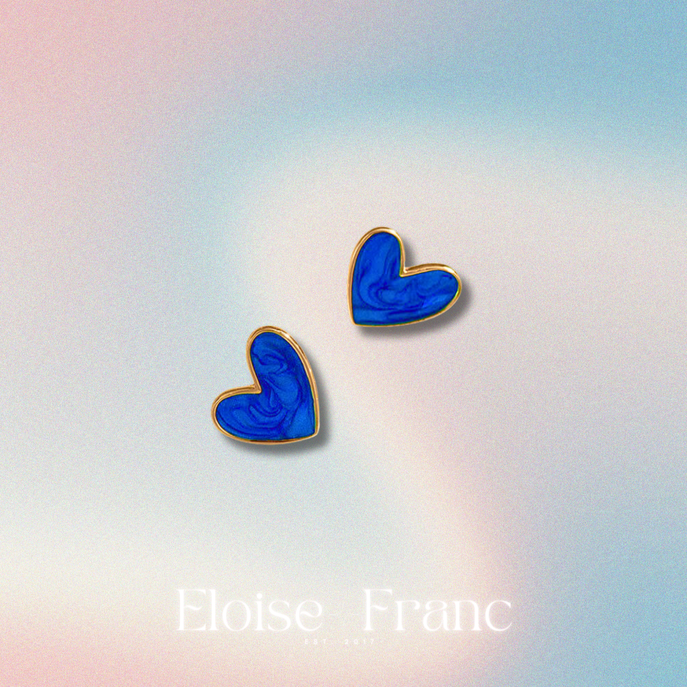 "Bleue" : Blue Heart : Stud Earrings